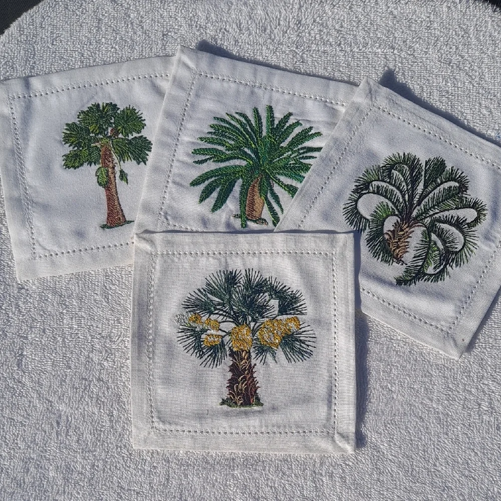 Embroidered Palm Tree Cotton Cocktail Napkins